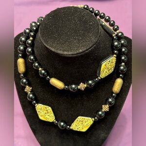 Japan Black and Copper Beaded Necklace 28”